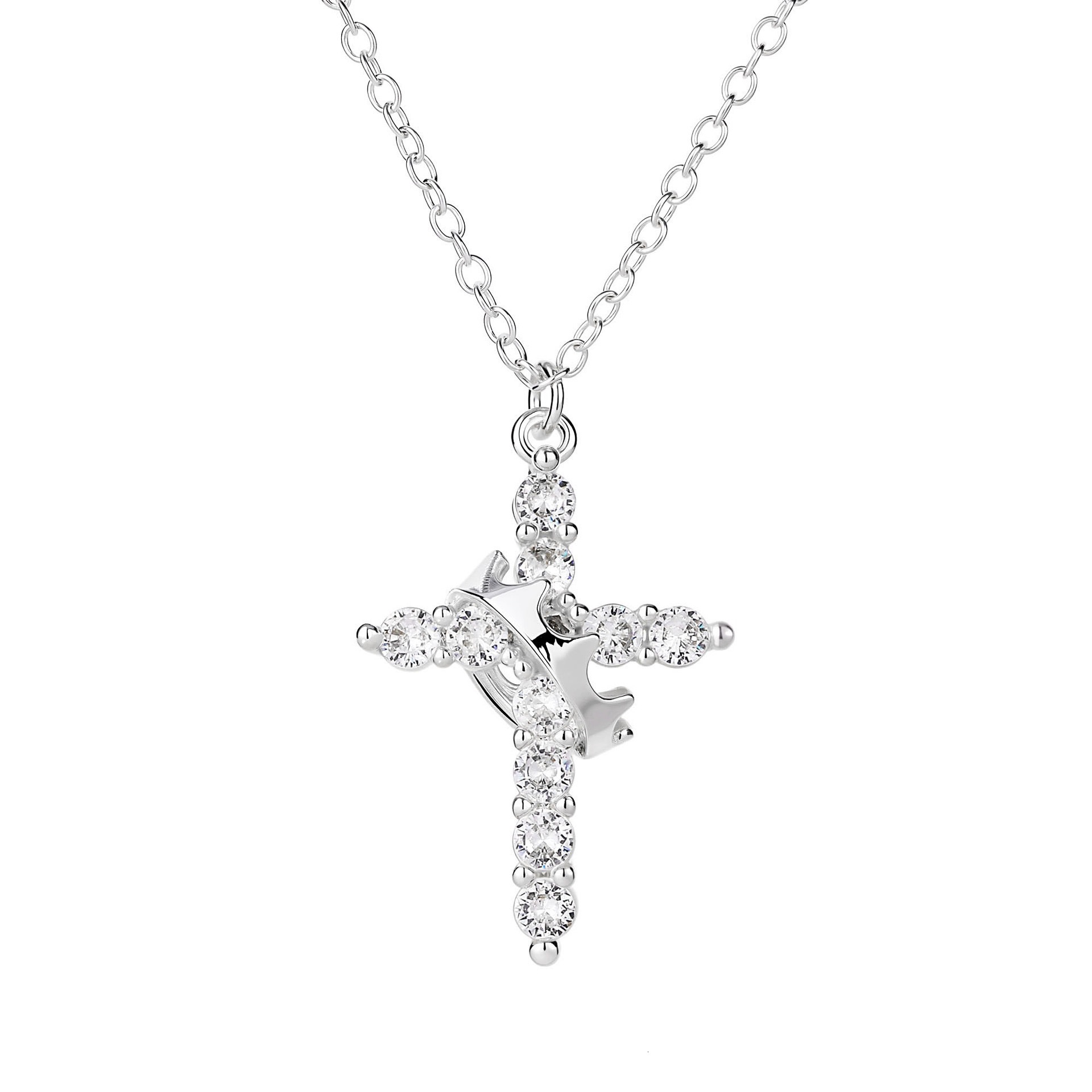 Rotatable Crown Cross Moissanite Pendant Necklace Hip Hop Punk Style Silver Gold Color Chain Jewelry For Women Men Party Gift - view 9