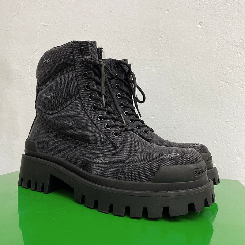 Autumn Winter Hightop Motorcycle Boots for Men Laceup Dotheold Thick Bottom Short Ankle Boots with Zipper Man Black Boots 251103 - view 6