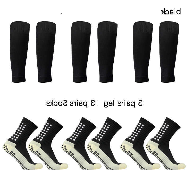 3 3Pairs + Leg Covers Pairs Football Socks Men Grip Soccer Socks and Knee Pads Calf Sleeves Adult Youth Non Slip Leg Shin Guard H260901
