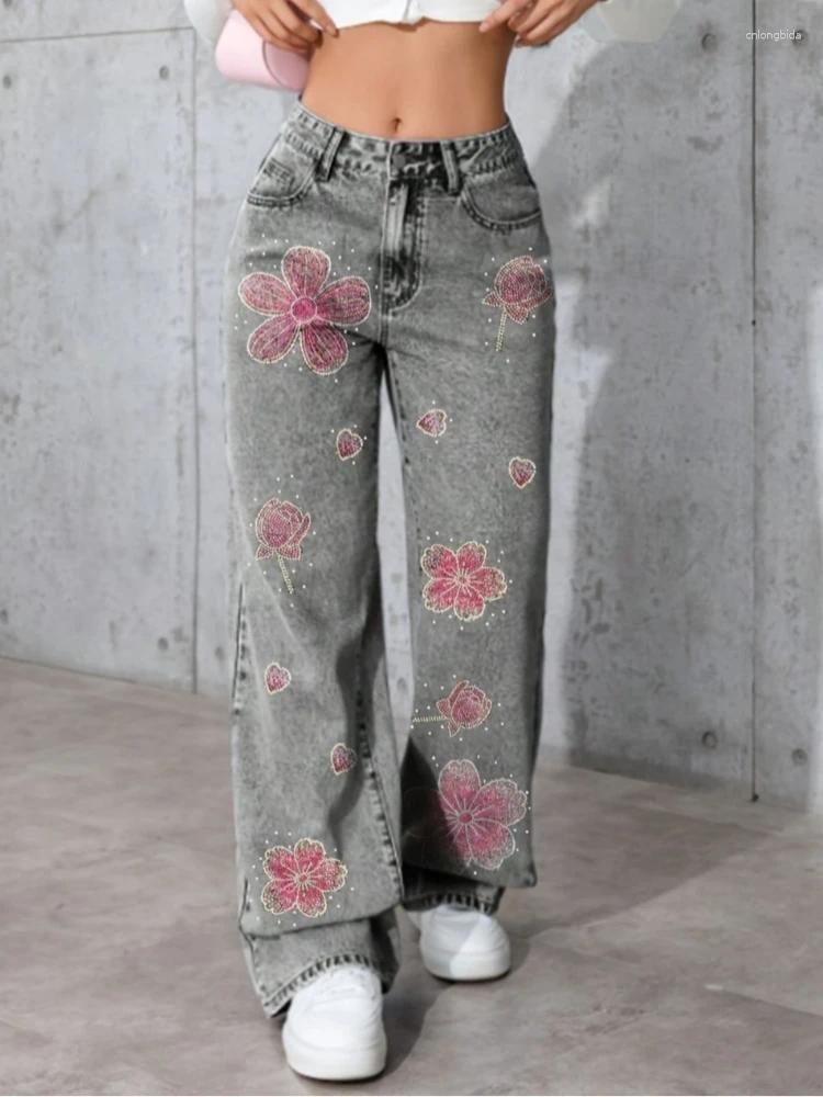 Women' s Jeans Women Gray Rhinestone Fix Denim Elastic S