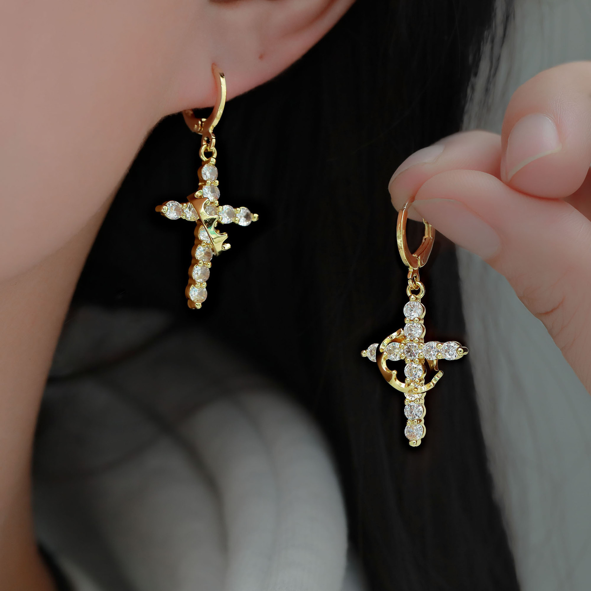Rotatable Crown Cross Moissanite Pendant Necklace Hip Hop Punk Style Silver Gold Color Chain Jewelry For Women Men Party Gift - view 4