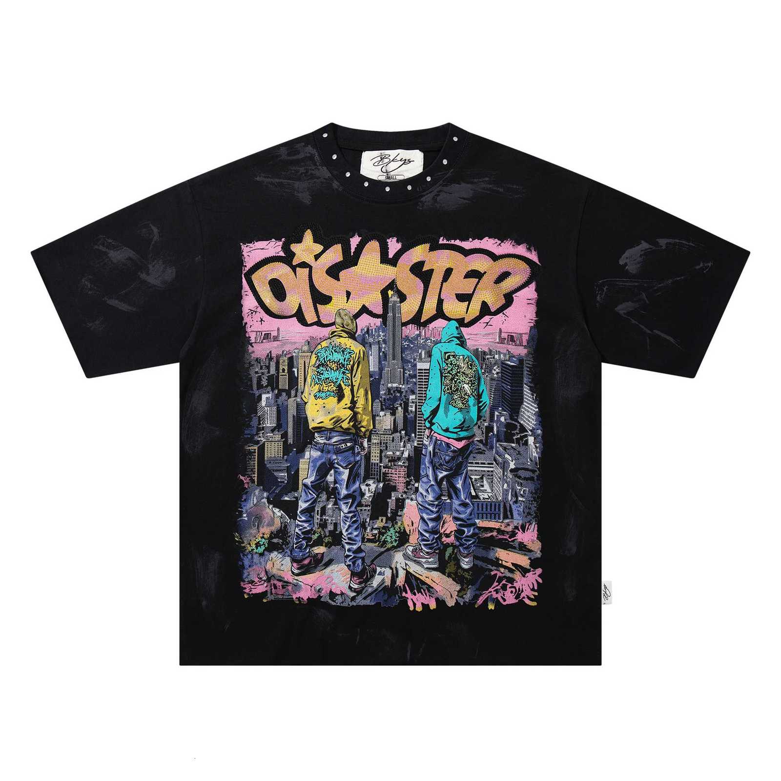 New Y2K Vintage Washed Spray-Print Portrait Tee BKYS Drenched in Rhinestones Iconic Grunge High-Street Edgy Style T-shirt top L2608311NFV - view 4