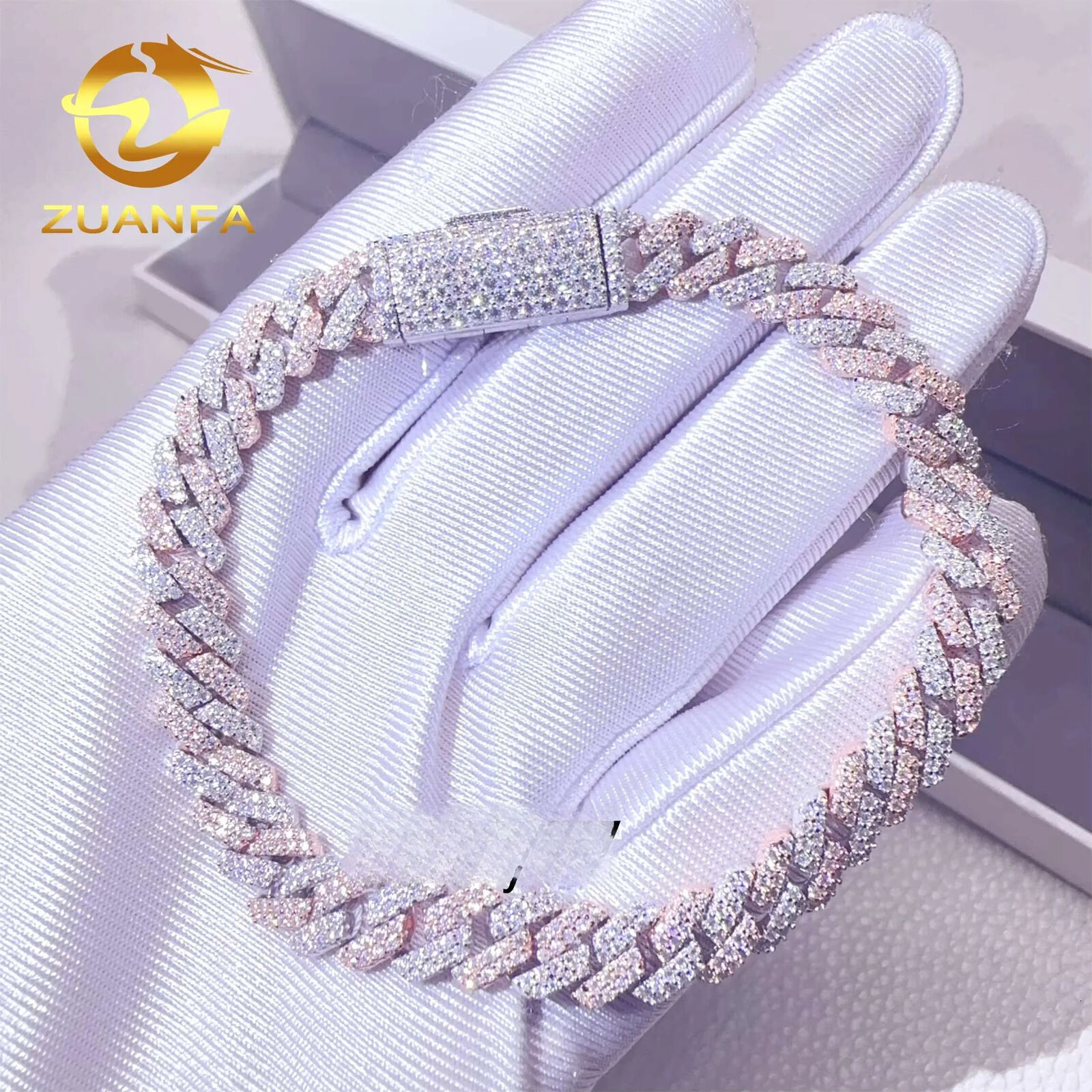 Two Tone Color 14mm 2 Rows 925 Solid Silver Iced Out Hip Hop Jewelry VVS1 Moissanite Diamond Cuban Link Chain Bracelet Men tim - view 3