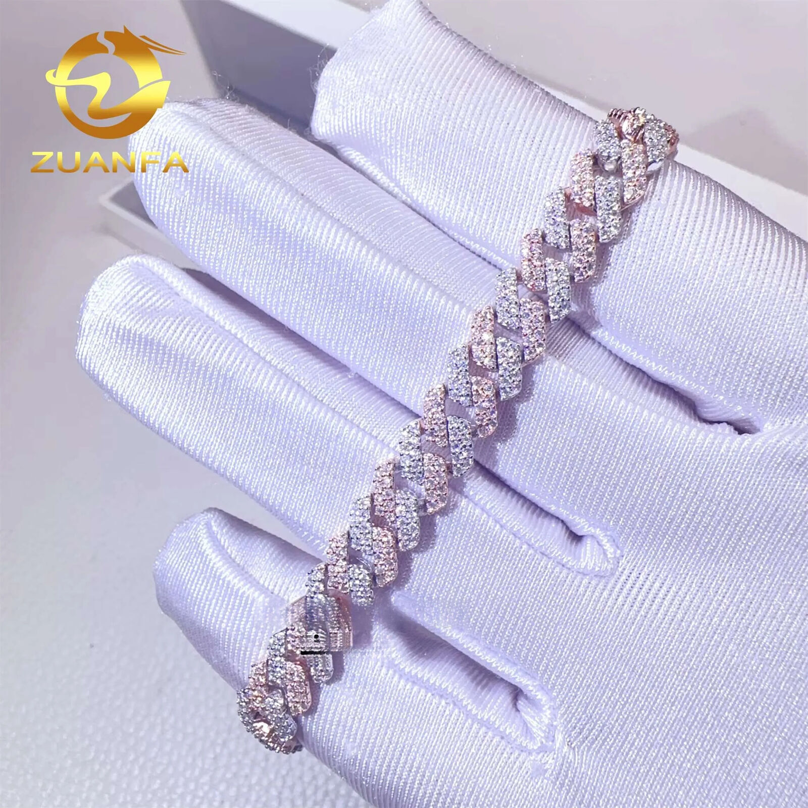 Two Tone Color 14mm 2 Rows 925 Solid Silver Iced Out Hip Hop Jewelry VVS1 Moissanite Diamond Cuban Link Chain Bracelet Men tim - view 6