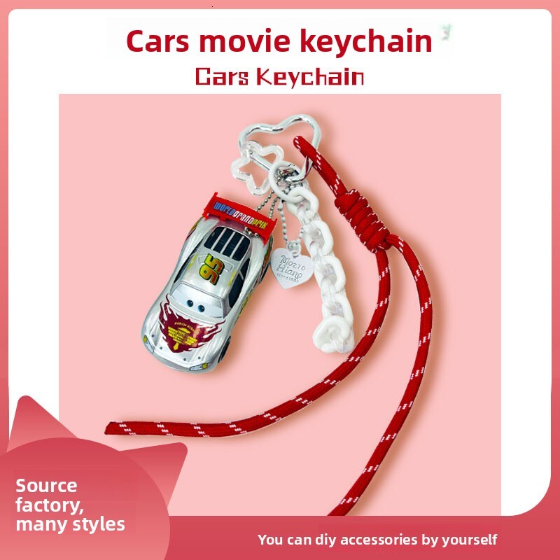 New Lightning McQueen Alloy Car Keyring from Cars Movie, Collectible Gift Ornament with Lanyard & Dopamine Color Chain Pendant - view 5
