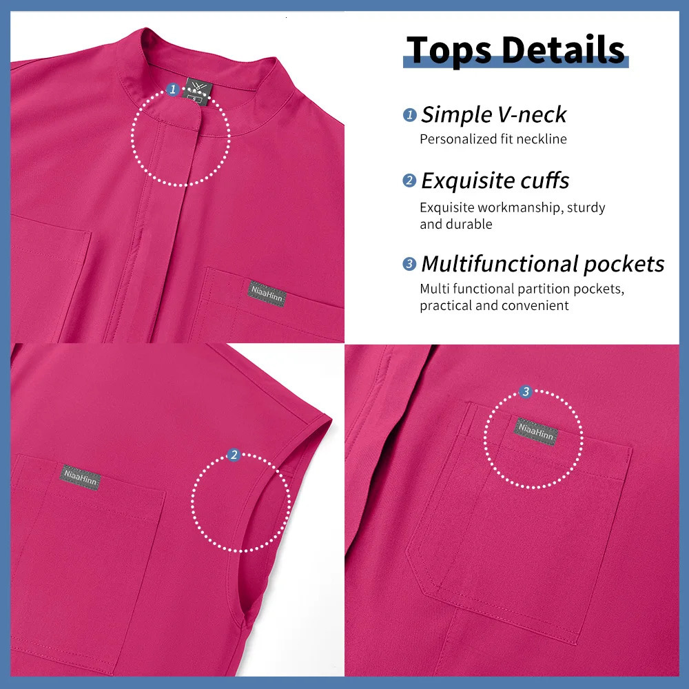 Niaahinn Operating Room Scrub Uniform Full Outfit Veterinary Nurse Uniform with Bat Sleeve One-Piece Pet Grooming Work Clothes 260901 - view 4