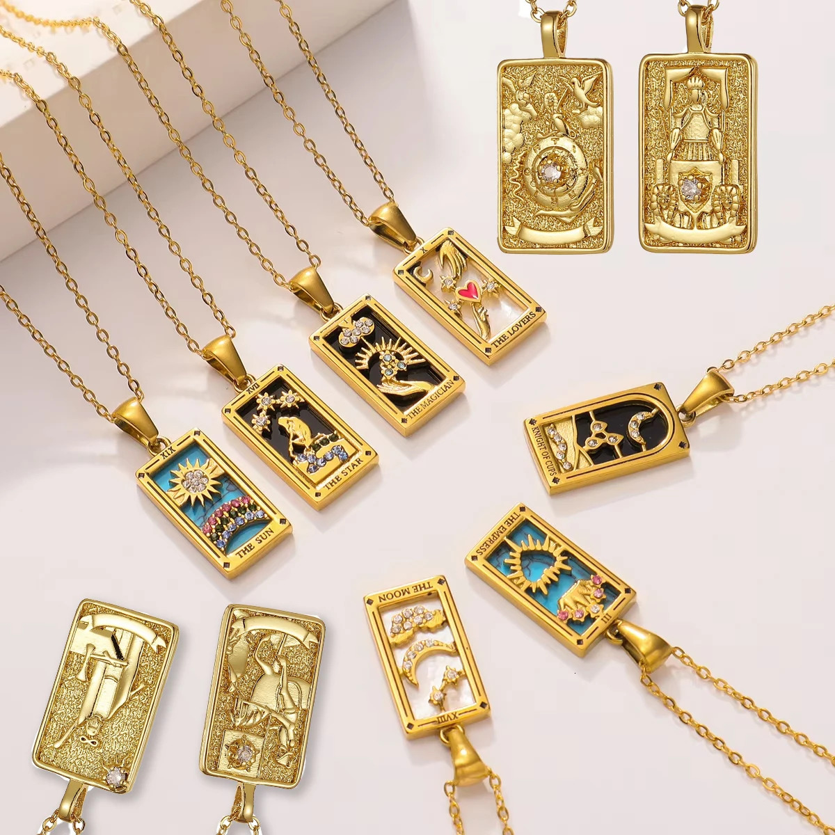 YILUOCD Original Zirconia Tarot Card Necklace Classic Tarot Queen Lover Magician Moon Wealth Amulet Stainless Steel Jewelry 260901 - view 1