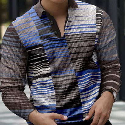Spring New Long-Sleeve Button-Up Polo Shirt, European And American Men's Casual Fashion Top - view 5