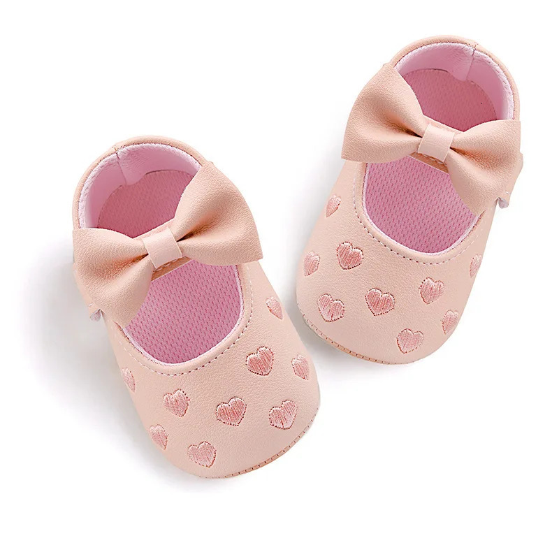 Baby Shoes Classic Dress Cute Bow-knot Heart Anti-slip Soft Sole First Walkers Infant Baby Girls Toddler Shoes 0-18m 260901 - view 5