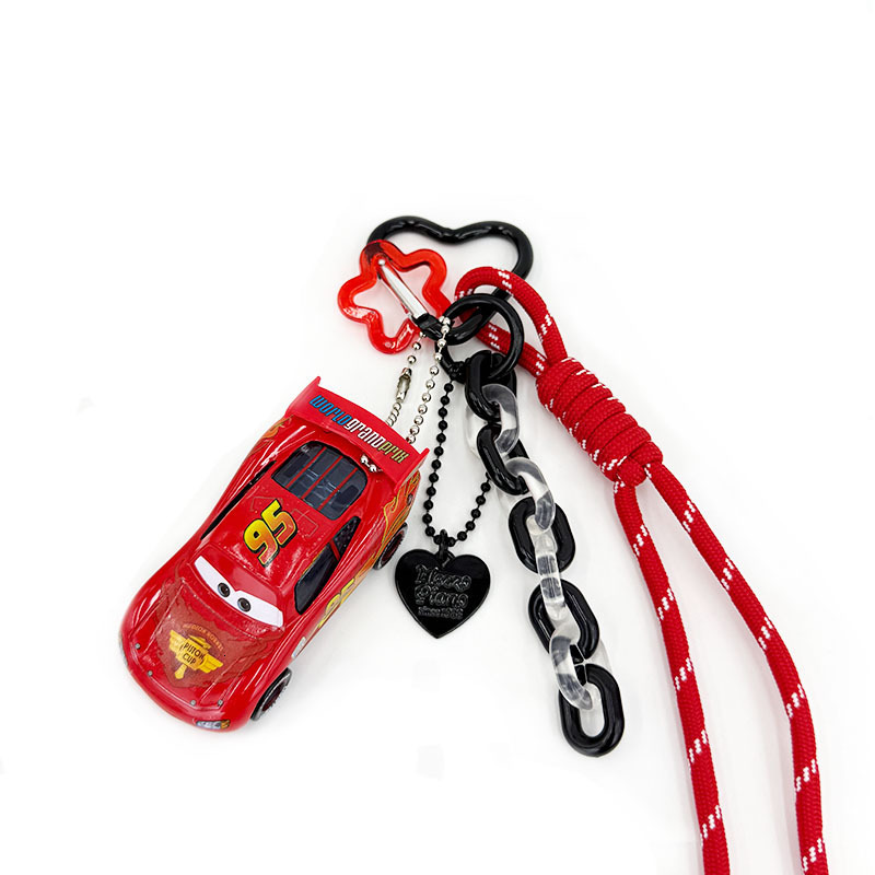 New Lightning McQueen Alloy Car Keyring from Cars Movie, Collectible Gift Ornament with Lanyard & Dopamine Color Chain Pendant - view 6