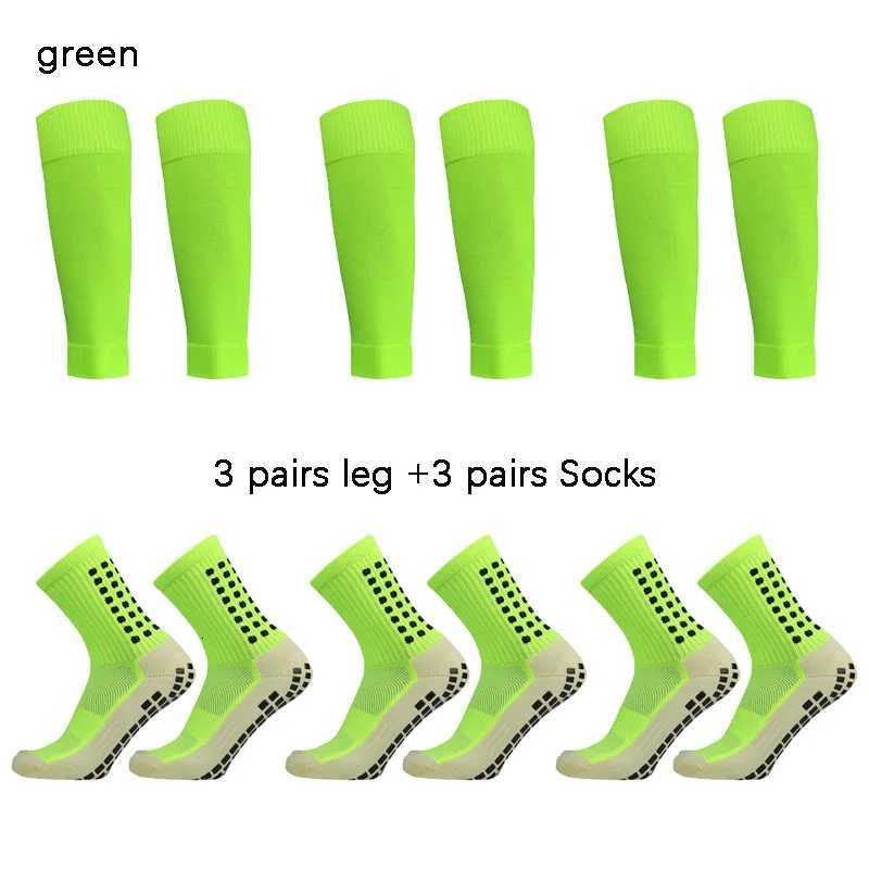 3 3Pairs + Leg Covers Pairs Football Socks Men Grip Soccer Socks and Knee Pads Calf Sleeves Adult Youth Non Slip Leg Shin Guard H260901 - view 6