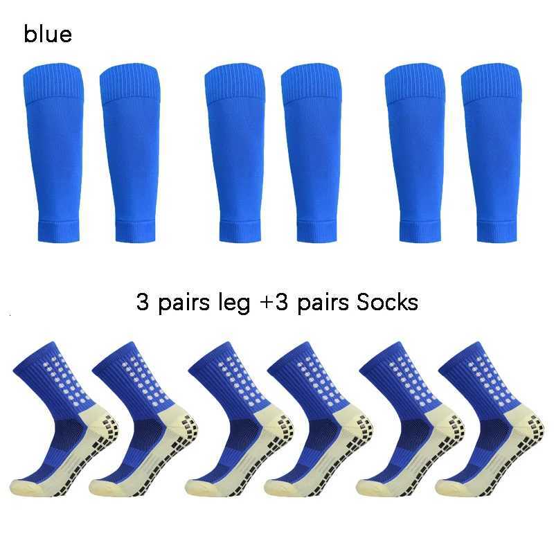 3 3Pairs + Leg Covers Pairs Football Socks Men Grip Soccer Socks and Knee Pads Calf Sleeves Adult Youth Non Slip Leg Shin Guard H260901 - view 5
