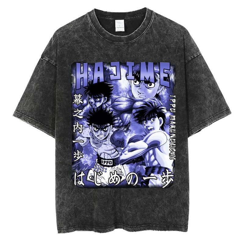 Anime Hajime No Ippo Washed Vintage T-Shirt Kamogawa Boxing Gym Harajuku T-Shirt Makunouchi designer clothing designer clothing men mens clothing - view 3