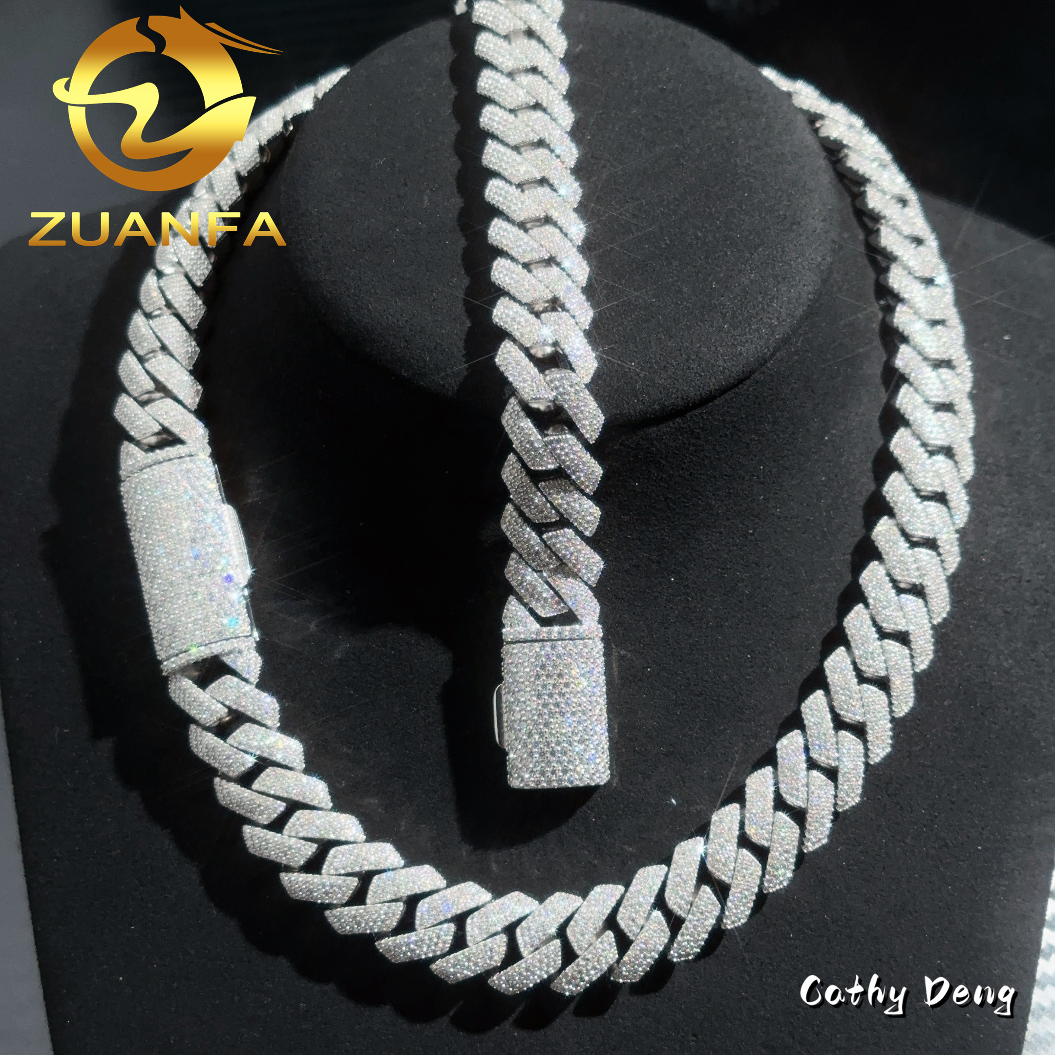 High Quality Hip Hop Jewelry 4 Row 15mm Lab Moissanite Cuban Link Chain for Men 925 Sterling Silver Iced Out Maimi Cuban Chain - view 5