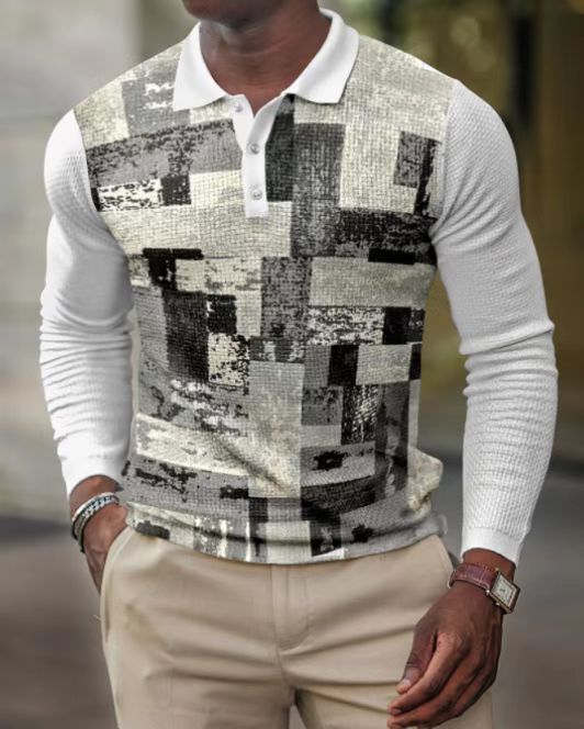 Spring New Long-Sleeve Button-Up Polo Shirt, European And American Men's Casual Fashion Top - view 9