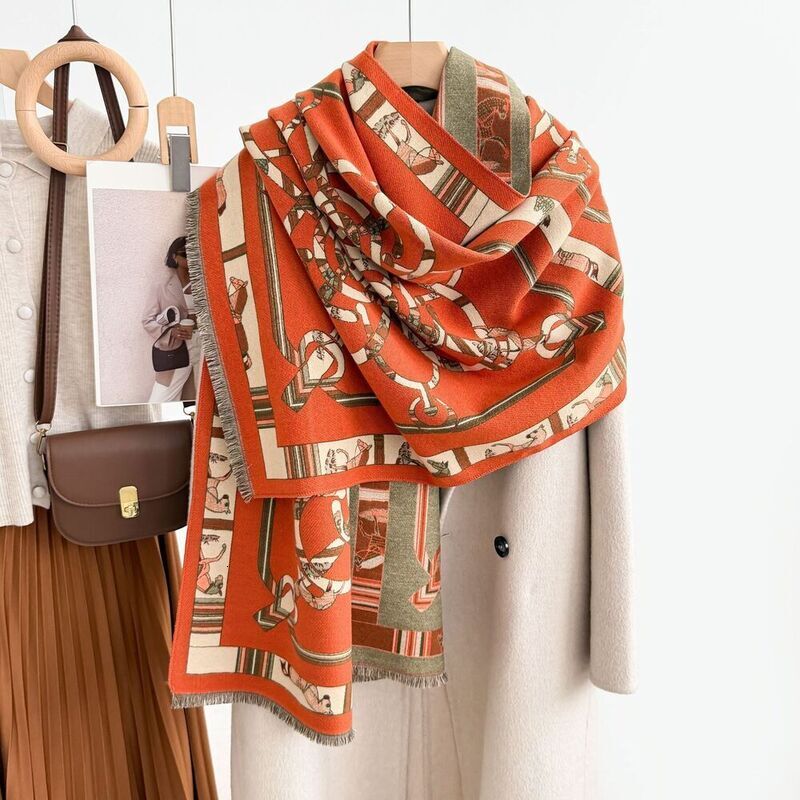 Designer Scarf For Woman Imitation Cashmere Scarf Autumn And Winter Printed Shawl Thickened And Warm Long Neck Scarves Fashionable Outerwear High Qual - view 3