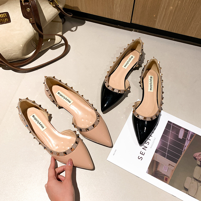 Luxury Dress Shoes designer Shoes 2026 New Women's Nude Patent Leather Pointed Flats with Side Cutout & Rhinestone Detail, Low Cut Breathable Com - view 6