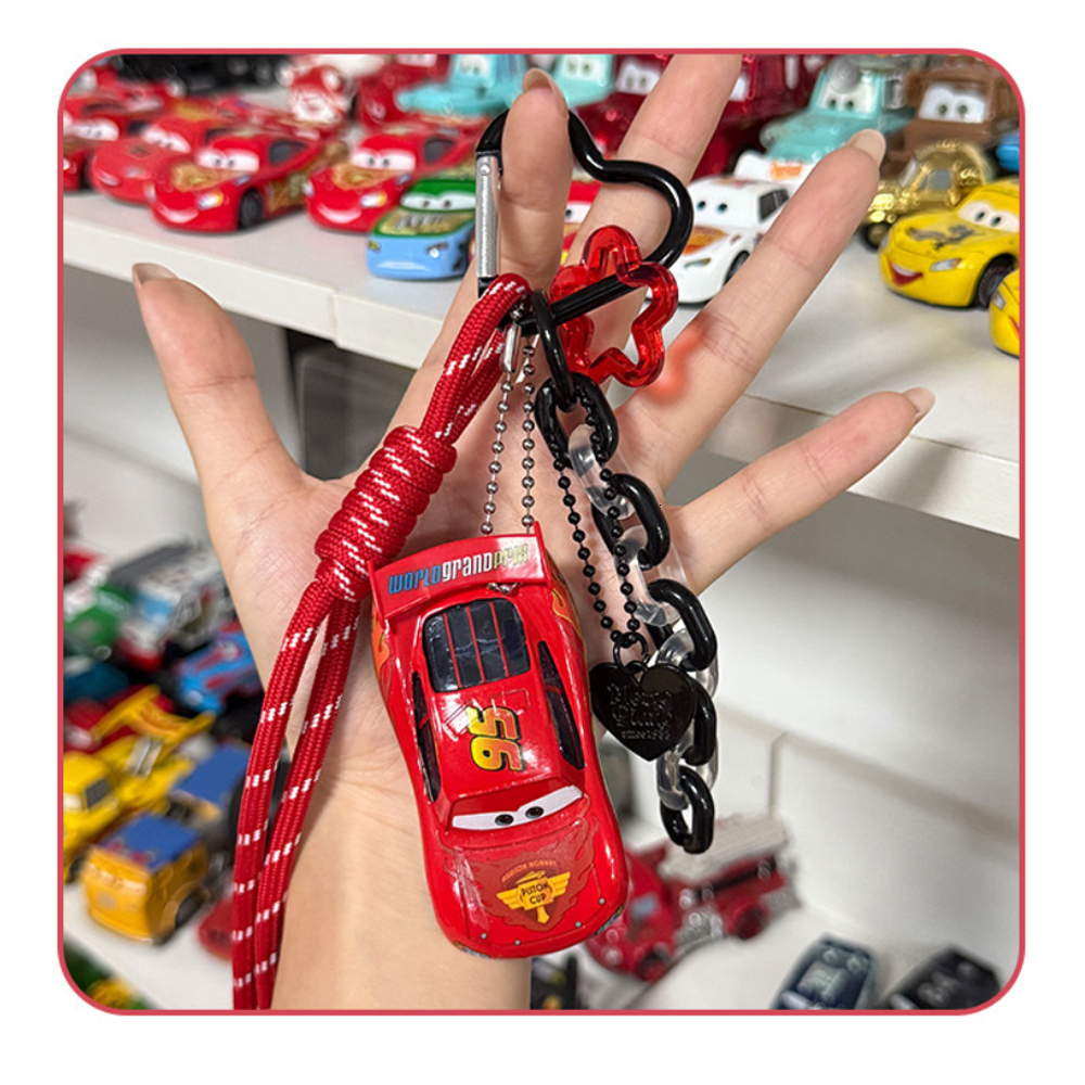 New Lightning McQueen Alloy Car Keyring from Cars Movie, Collectible Gift Ornament with Lanyard & Dopamine Color Chain Pendant - view 3