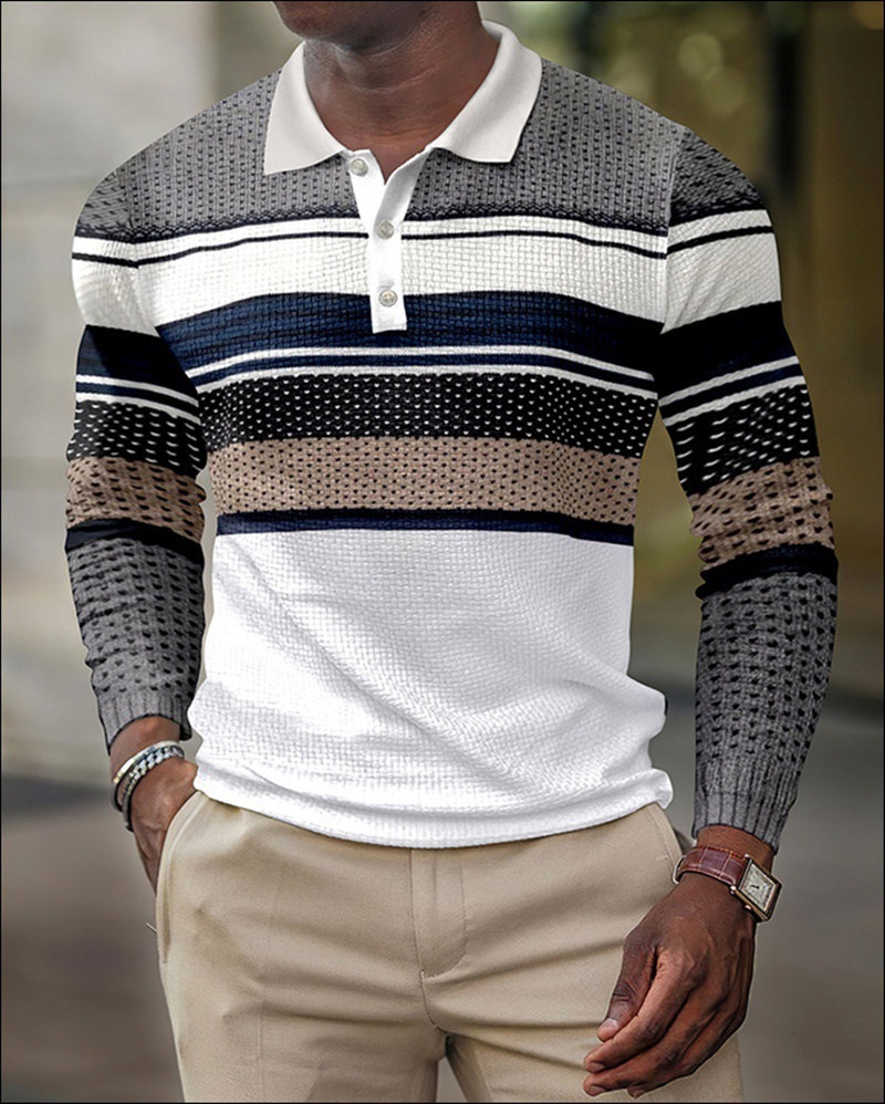 Spring New Long-Sleeve Button-Up Polo Shirt, European And American Men's Casual Fashion Top - view 8