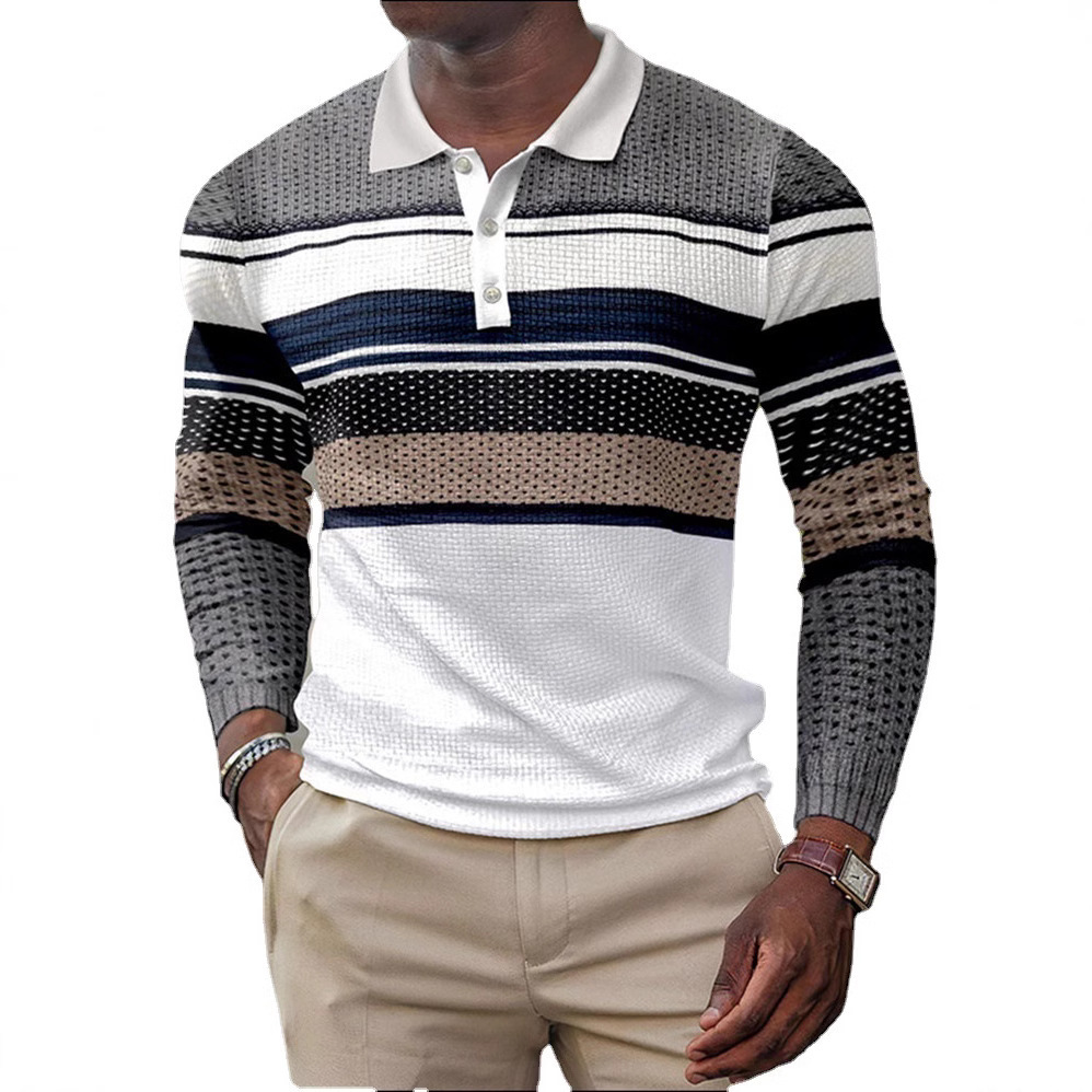 Spring New Long-Sleeve Button-Up Polo Shirt, European And American Men's Casual Fashion Top - view 4