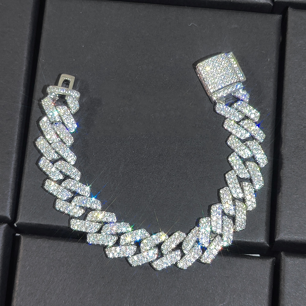Fealux 14mm Iced Out Prong Cuban Link Chain Silver Plated Brass Hip Hop Diamond Cuban Chains Necklace for Women's Fine Jewelry - view 6
