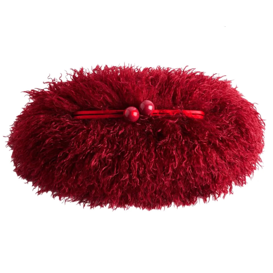 Women Kisslock Faux Fur Clutch Bag Winter Warm Fuzzy Pouch Frame Clasp With Chain Crossbody Dark Grey Red Yellow260901 - view 5