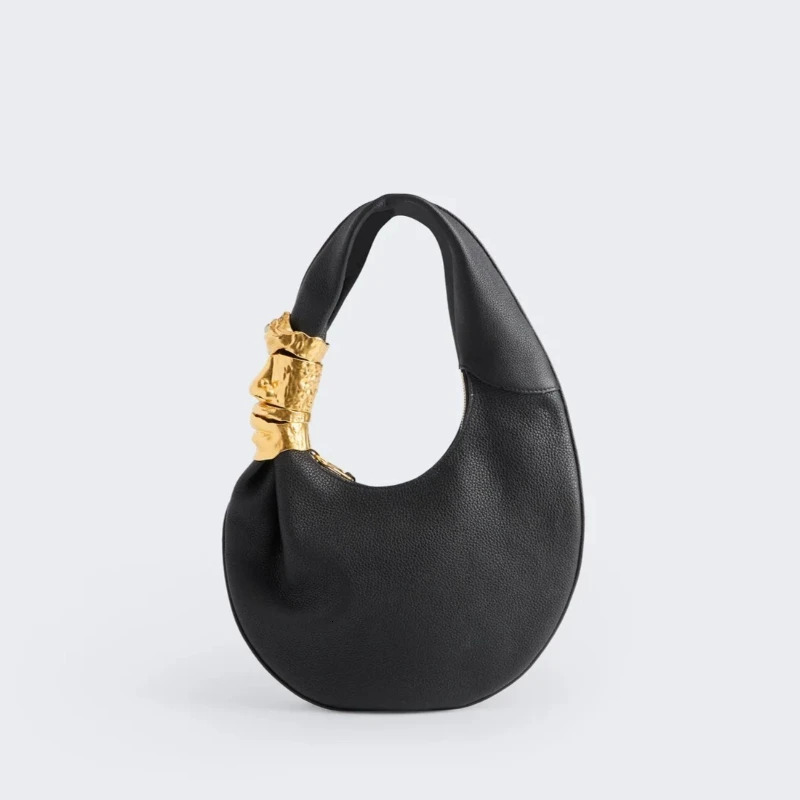 ner y Souffl Bag Women Black Grained Leather Face Hardware Half Moon Handbag Fashion Chic Trend High End Shoulder Bag 260828CJ - view 4