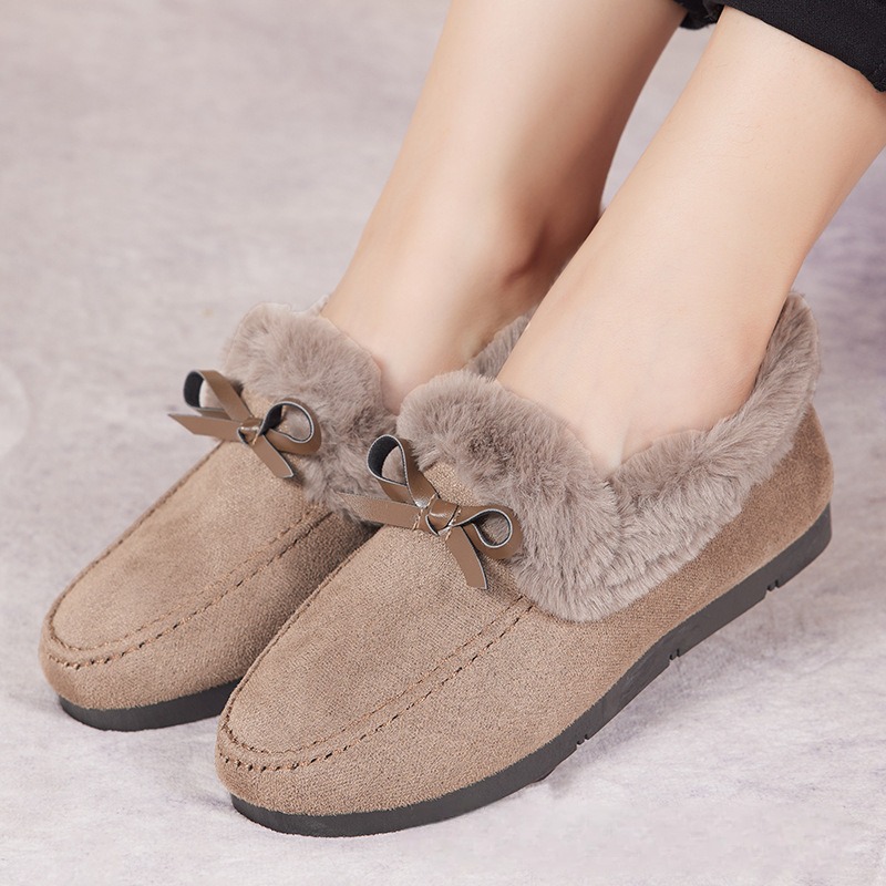 designer Shoes Women Winter Furry Lined Loafers, Metal Buckle Decor Suede Moccasins, Warm Plush Slip-On Flat Shoes, Casual Outdoor Daily Walking Shoes - view 9