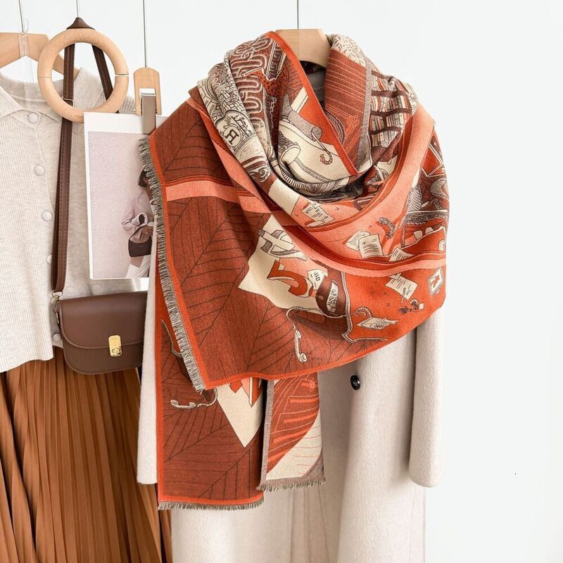 Designer Scarf For Woman Imitation Cashmere Scarf Autumn And Winter Printed Shawl Thickened And Warm Long Neck Scarves Fashionable Outerwear High Qual - view 4