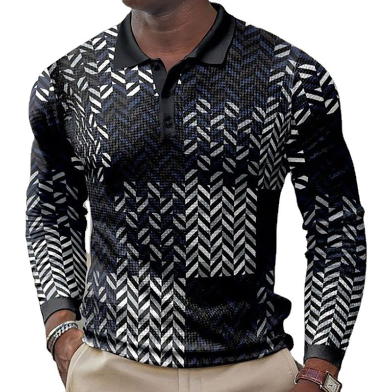 Spring New Long-Sleeve Button-Up Polo Shirt, European And American Men's Casual Fashion Top - view 6
