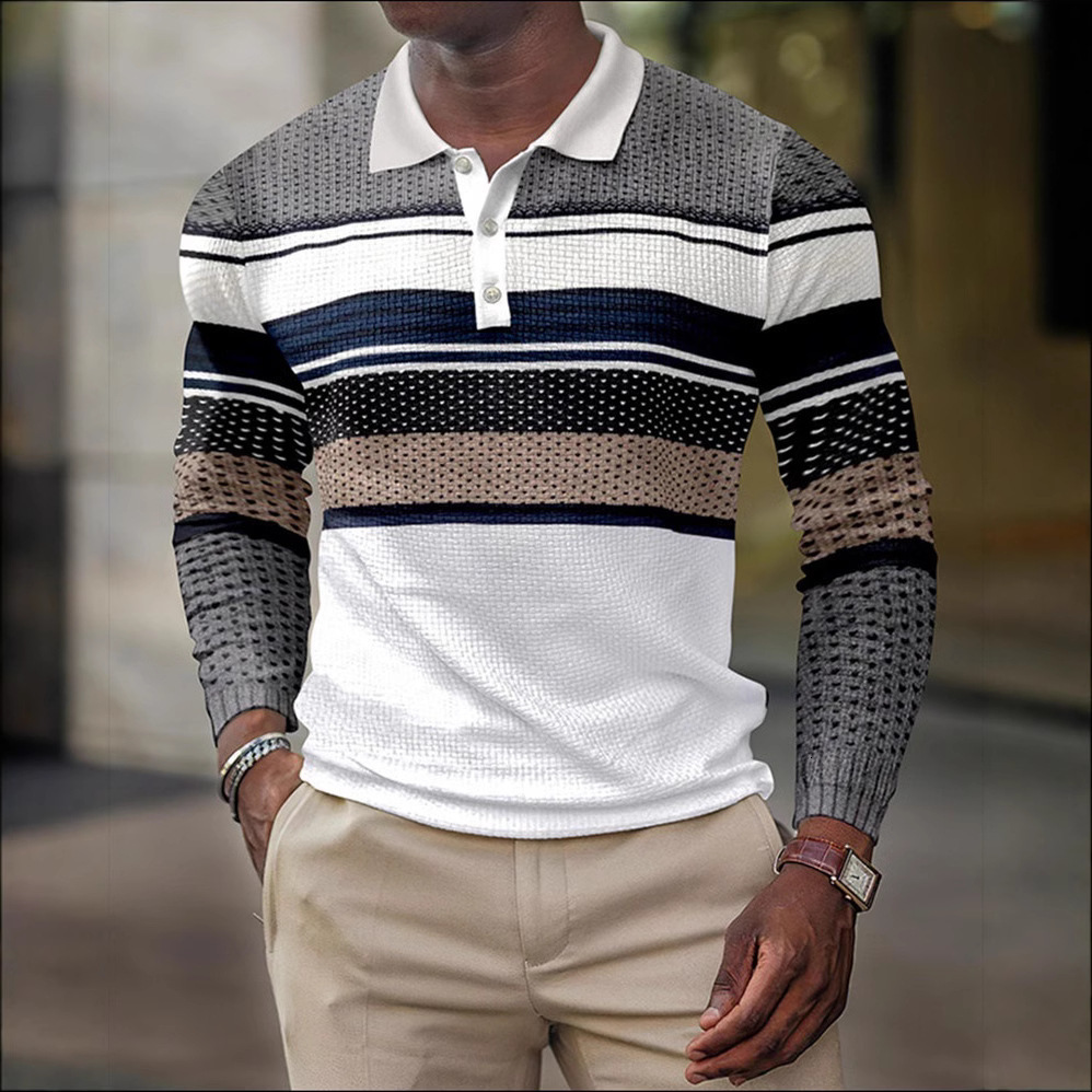 Spring New Long-Sleeve Button-Up Polo Shirt, European And American Men's Casual Fashion Top - view 3
