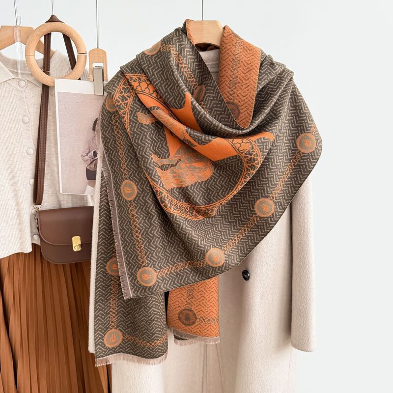 Designer Scarf For Woman Imitation Cashmere Scarf Autumn And Winter Printed Shawl Thickened And Warm Long Neck Scarves Fashionable Outerwear High Qual - view 5