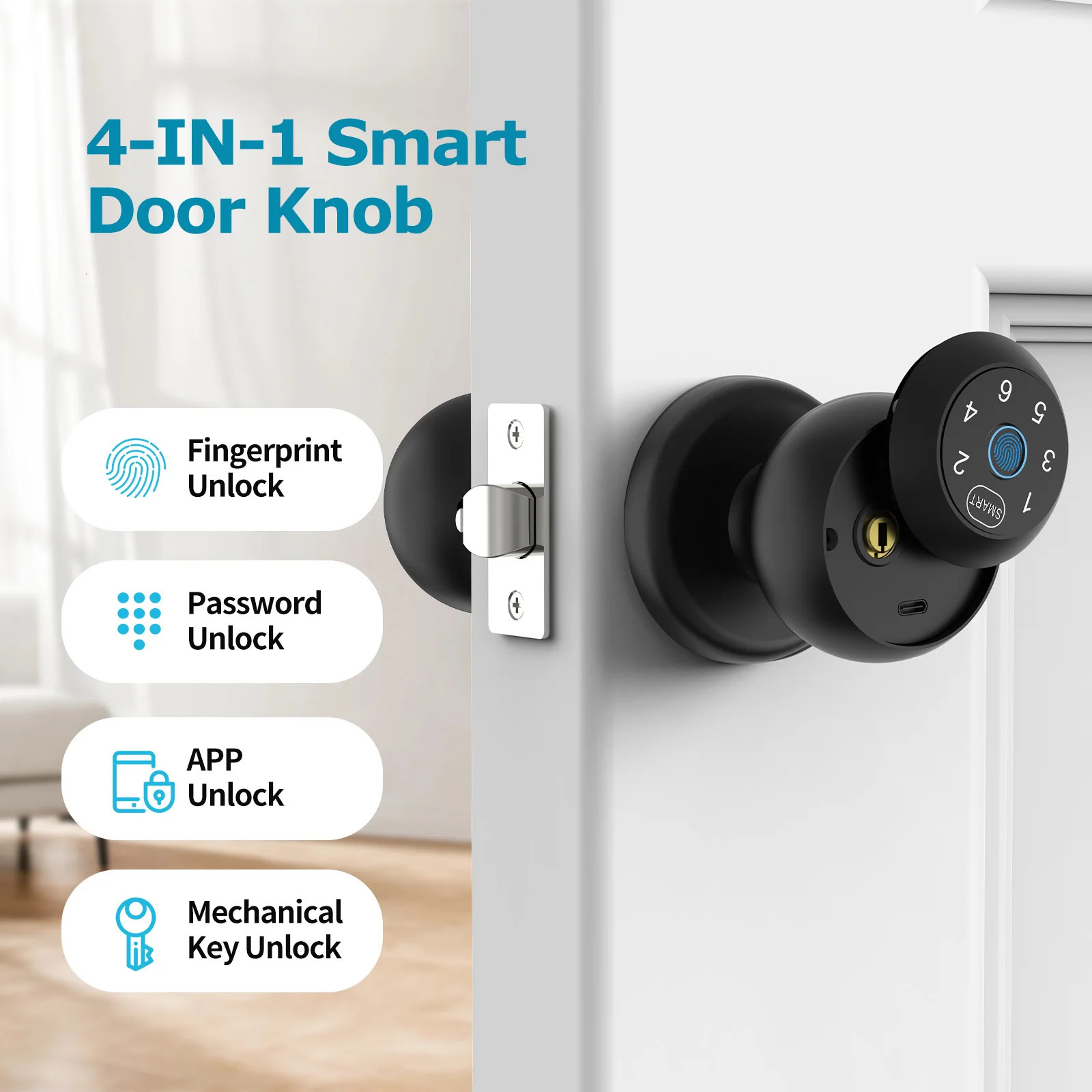 Viladepot Ball Shaped Smart Lock Fingerprint Door App Control Passcode Unlock Electronic Touchscreen Keypad Indoor y260826 - view 3