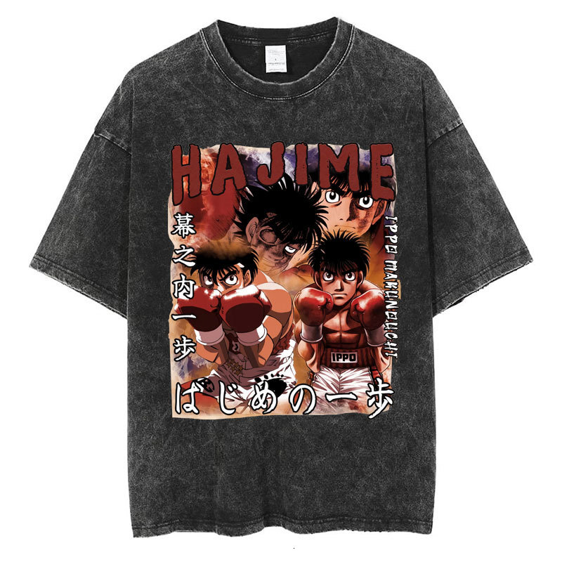 Anime Hajime No Ippo Washed Vintage T-Shirt Kamogawa Boxing Gym Harajuku T-Shirt Makunouchi designer clothing designer clothing men mens clothing - view 4