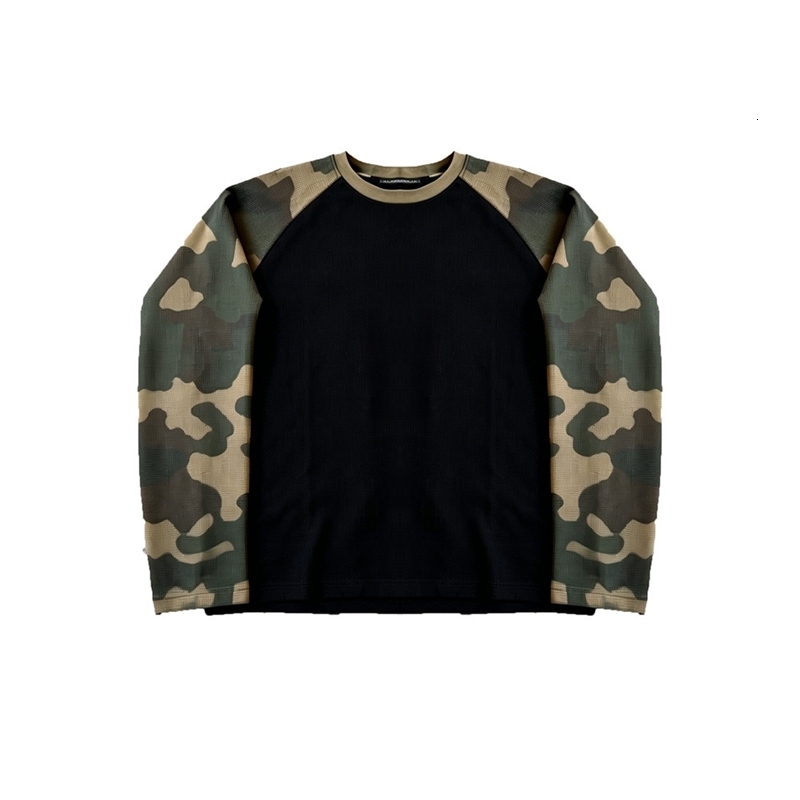 Y2K Men Camo Raglan Long Sleeve T Shirt Waffle Knit Crew Neck Casual Loose Basic Pullover Tops Streetwear Patchwork Sweatshirt 260825 - view 3