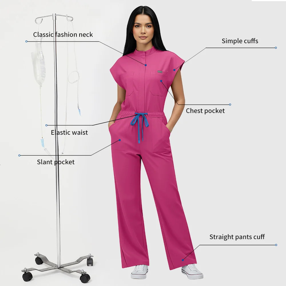 Niaahinn Operating Room Scrub Uniform Full Outfit Veterinary Nurse Uniform with Bat Sleeve One-Piece Pet Grooming Work Clothes 260901 - view 3