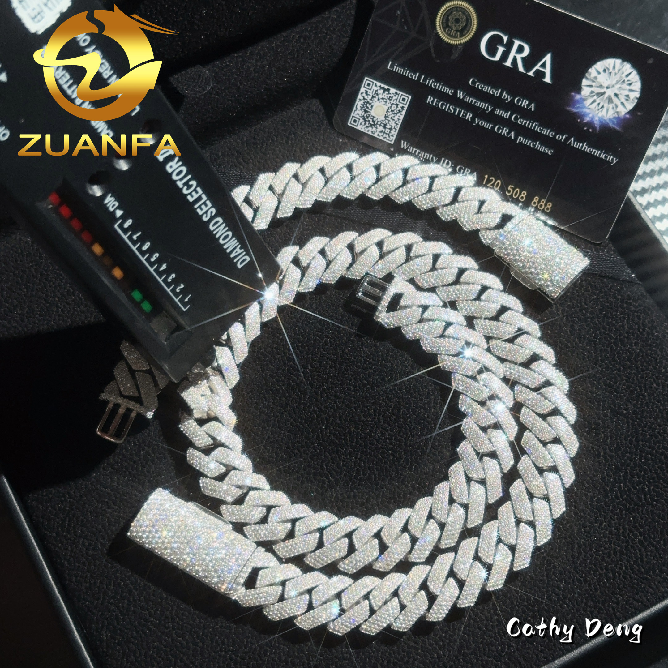 High Quality Hip Hop Jewelry 4 Row 15mm Lab Moissanite Cuban Link Chain for Men 925 Sterling Silver Iced Out Maimi Cuban Chain - view 3