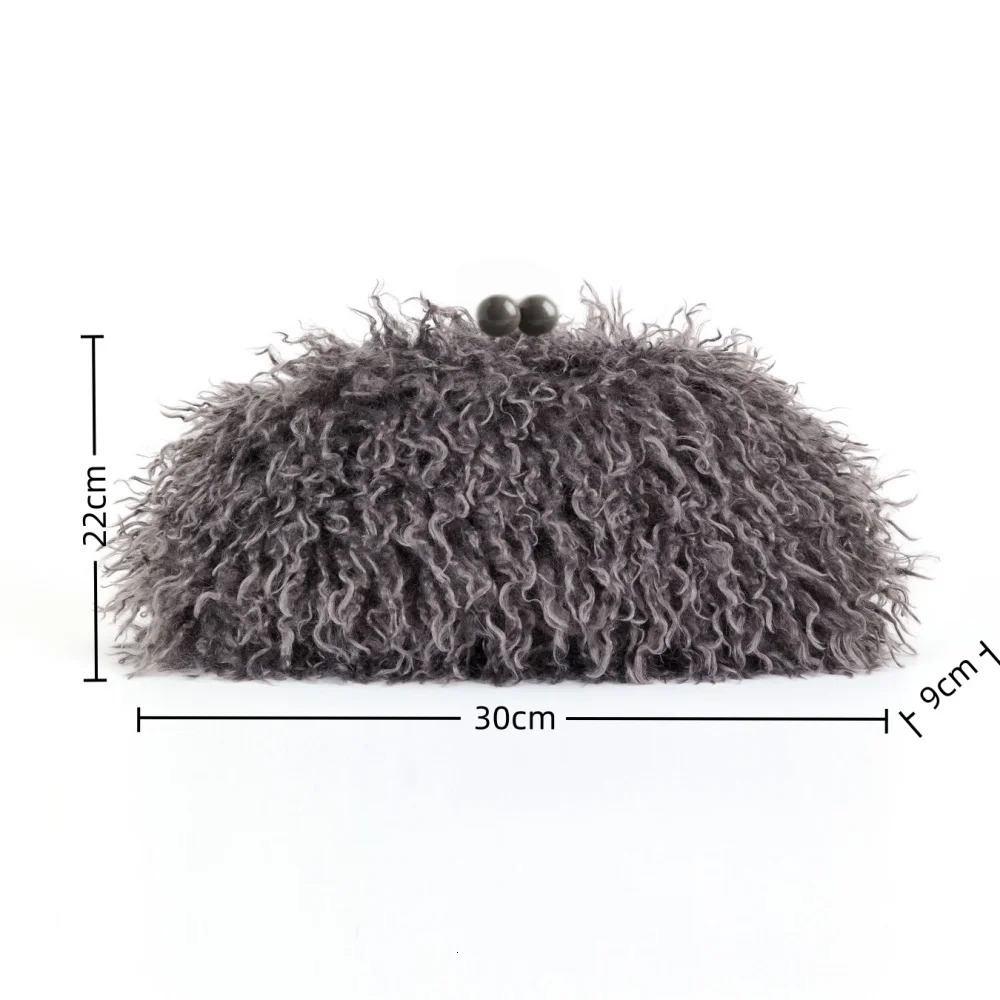 Women Kisslock Faux Fur Clutch Bag Winter Warm Fuzzy Pouch Frame Clasp With Chain Crossbody Dark Grey Red Yellow260901 - view 7