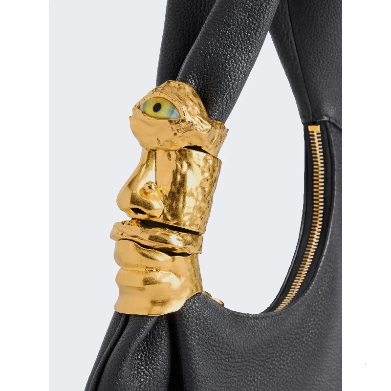 ner y Souffl Bag Women Black Grained Leather Face Hardware Half Moon Handbag Fashion Chic Trend High End Shoulder Bag 260828CJ - view 5