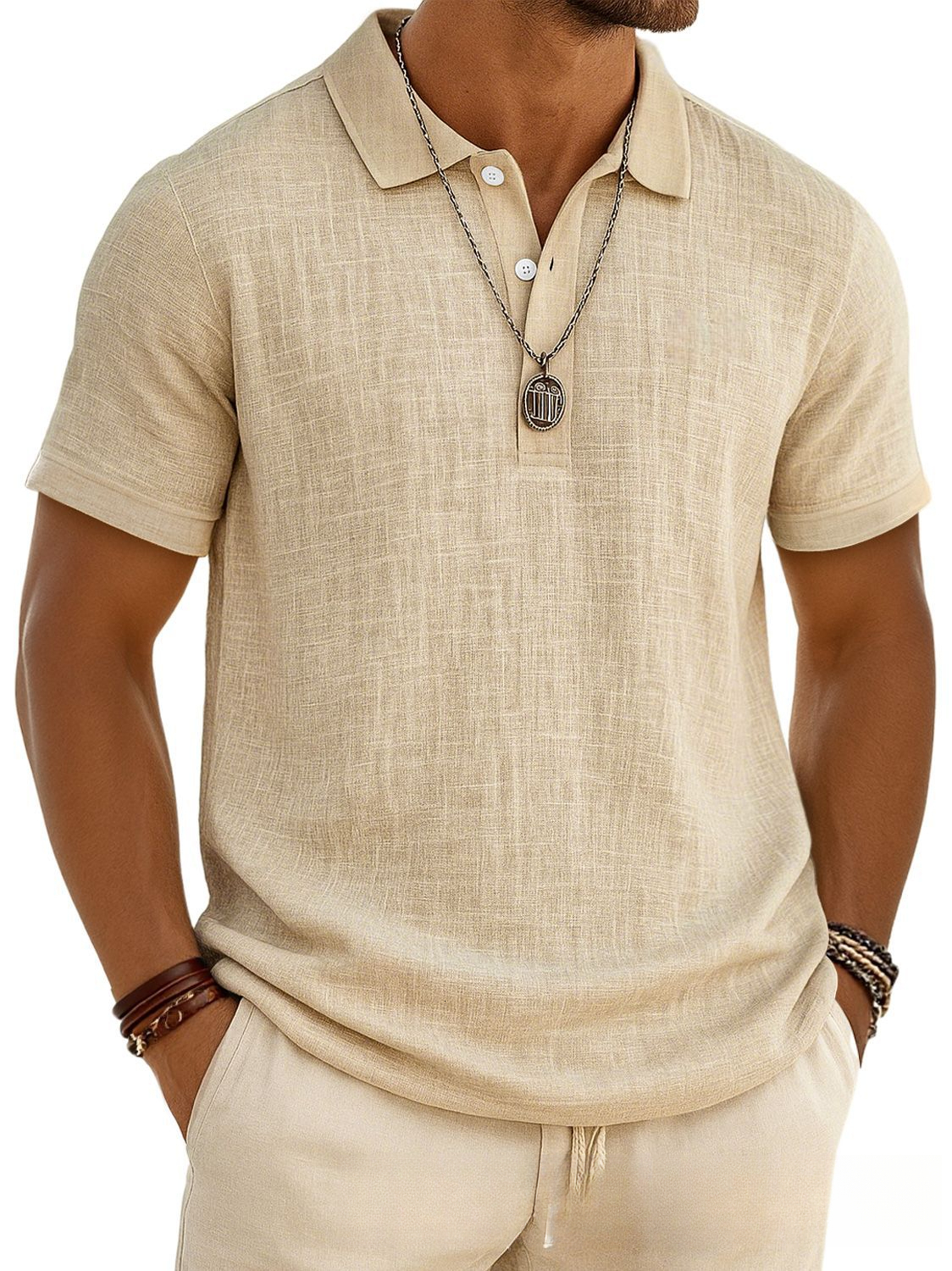 Men's Casual Solid Color Summer Bamboo Cotton-Linen Short-Sleeve POLO Shirt - view 8