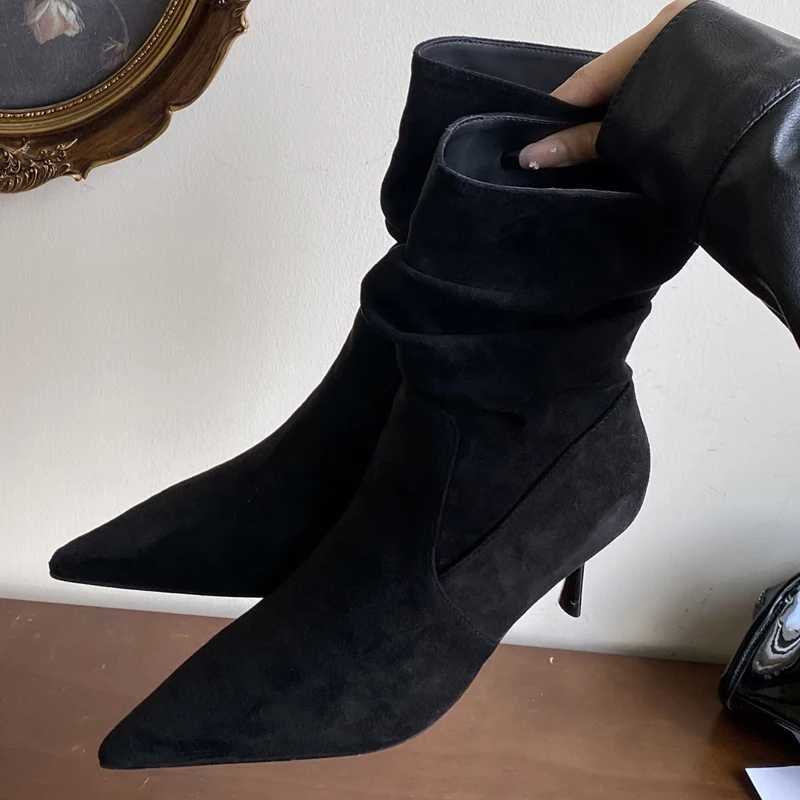Toe Winter Pointed Designer Pleated Women Ankle Boot Sexy Thin Heels Shoes Fashion Zipper Short Booties Shoes Zapatos De Mujer H260901 - view 4