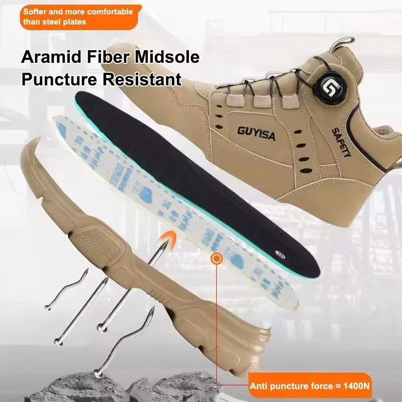 Men Rotating Button Labor Protection Shoes Anti-smash Anti Puncture Safety Shoes Work Boots Steel Toe Shoes Indestructible Shoes 260922 - view 3