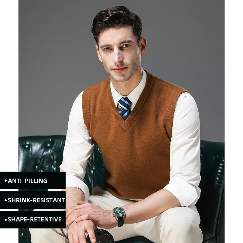 Top Grade AntiPilling Thick Autum Winter Fashion V Neck Business Casual Men Knit Pullover Sweater Vest Sleeveless 260902 - view 5