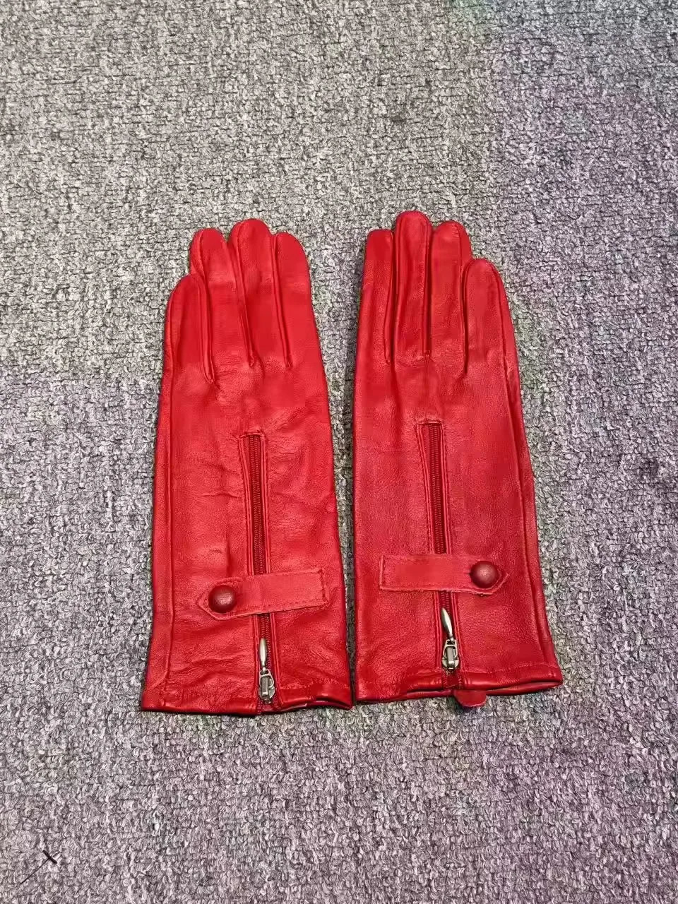 Women's Red Sheepskin Leather Zipper Gloves Girls Motorcycle Riding Driving Dancing Glove R3213 260902 - view 6