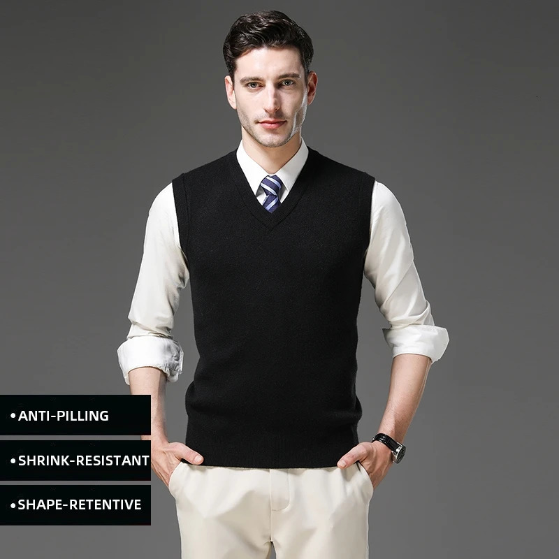 Top Grade AntiPilling Thick Autum Winter Fashion V Neck Business Casual Men Knit Pullover Sweater Vest Sleeveless 260902 - view 4