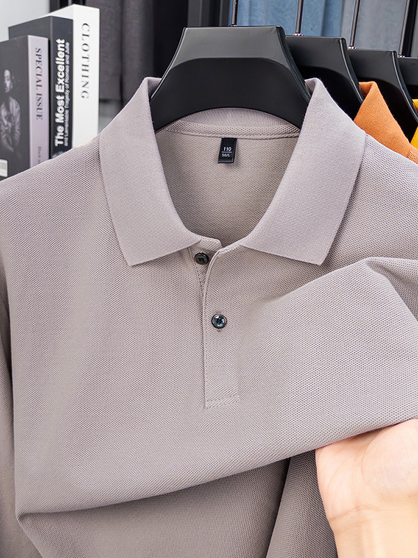 New Solid Color Long-Sleeve Men's Polo Shirt, High-End Casual Turn-Down Collar Base Shirt - view 6