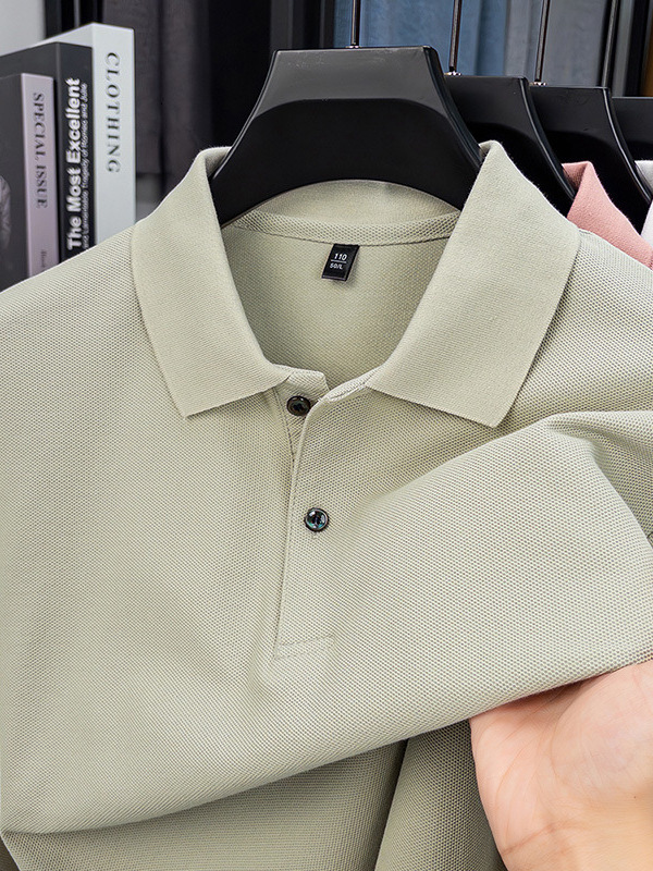 New Solid Color Long-Sleeve Men's Polo Shirt, High-End Casual Turn-Down Collar Base Shirt - view 4