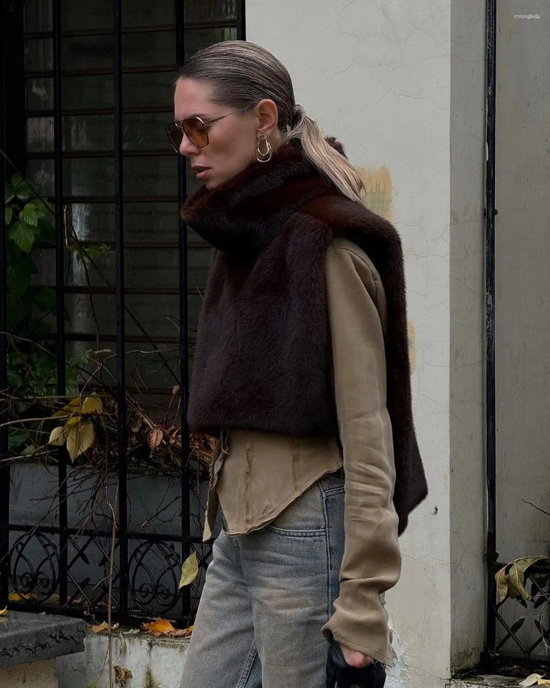 Women' s Fur Brown Faux Thicken Coat Women Lapel Long Sl - view 9