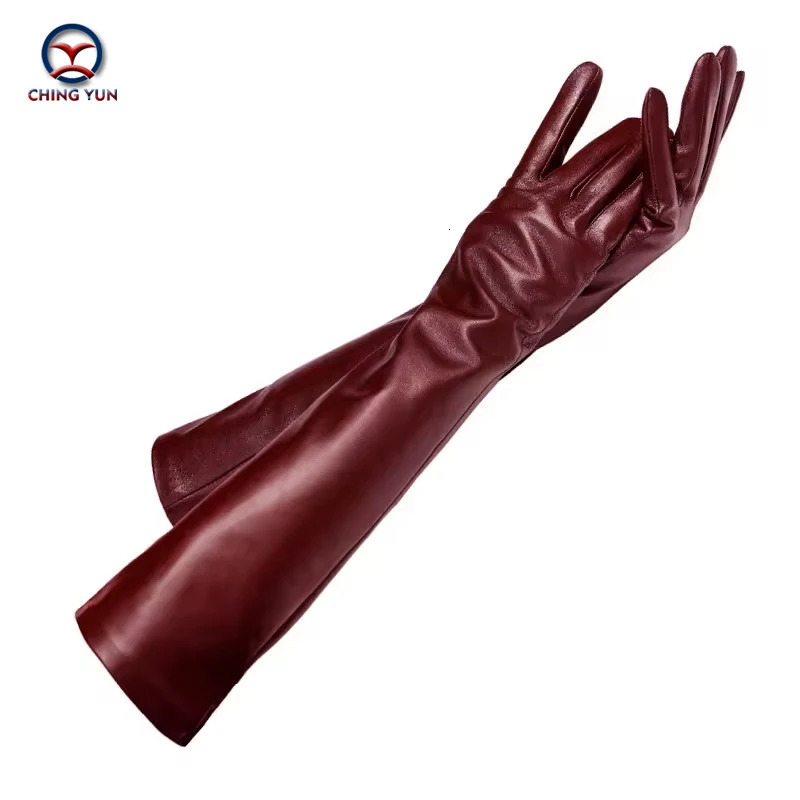 Winter Lady Fashion Sheepskin Leather Gloves Women Genuine Leather Mittens Female Long StyleArm Sleeve 260902