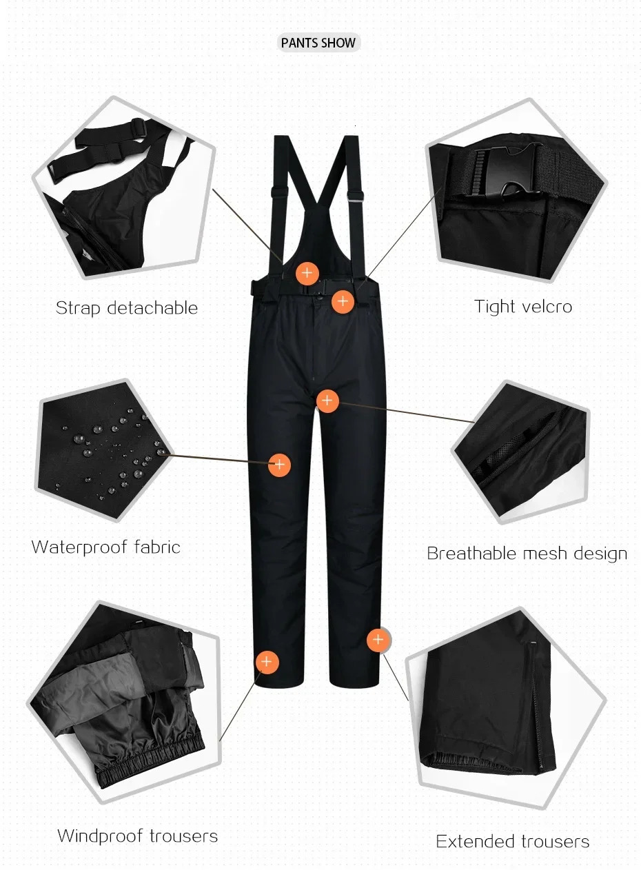 Winter Outdoor Men's Ski Pants With Adjustable Straps Breathable Waterproof Windproof for Hiking Snowboarding Costume Overalls 260831 - view 4